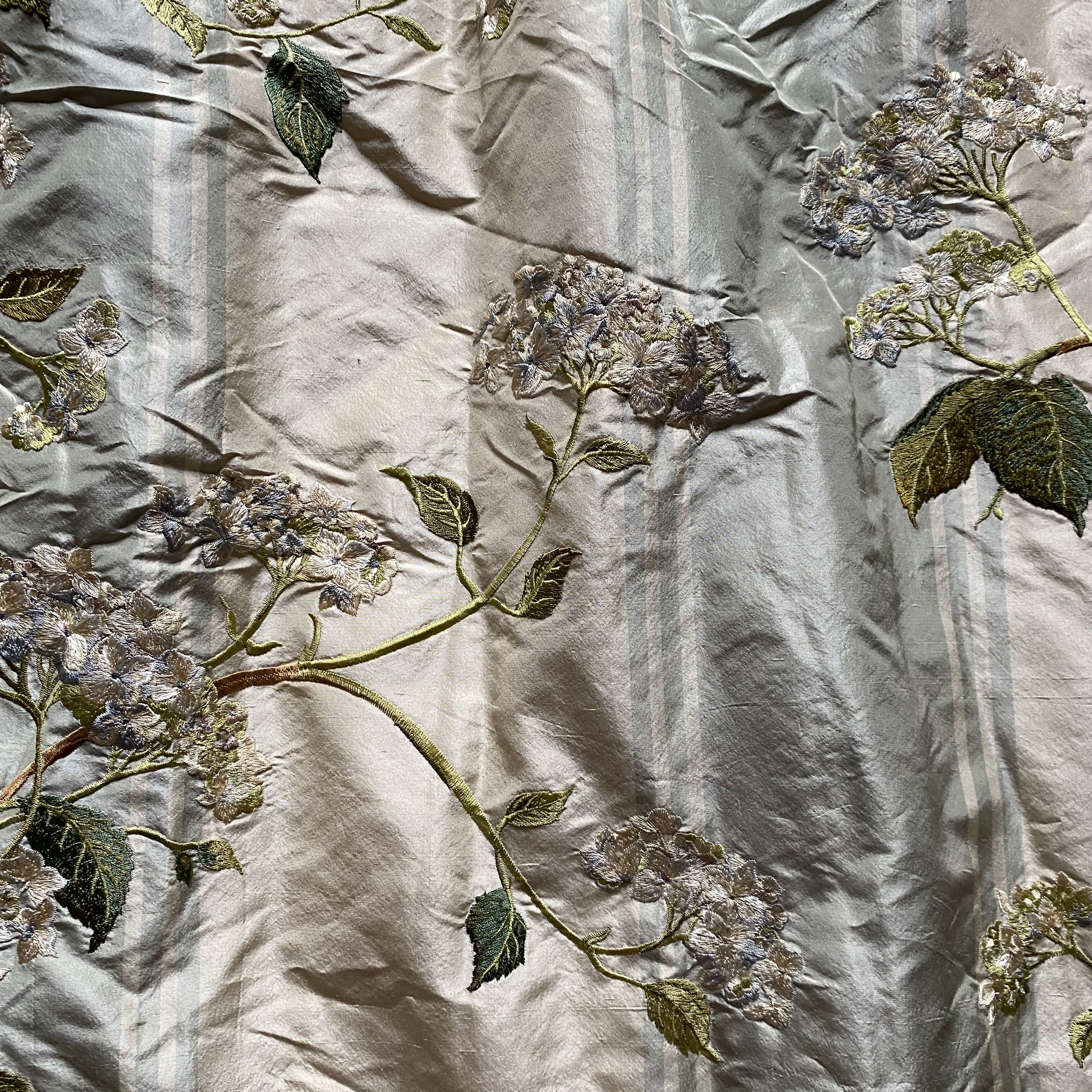 Colefax and Fowler Summerby Old Blue Embroidered Floral Silk Stripe