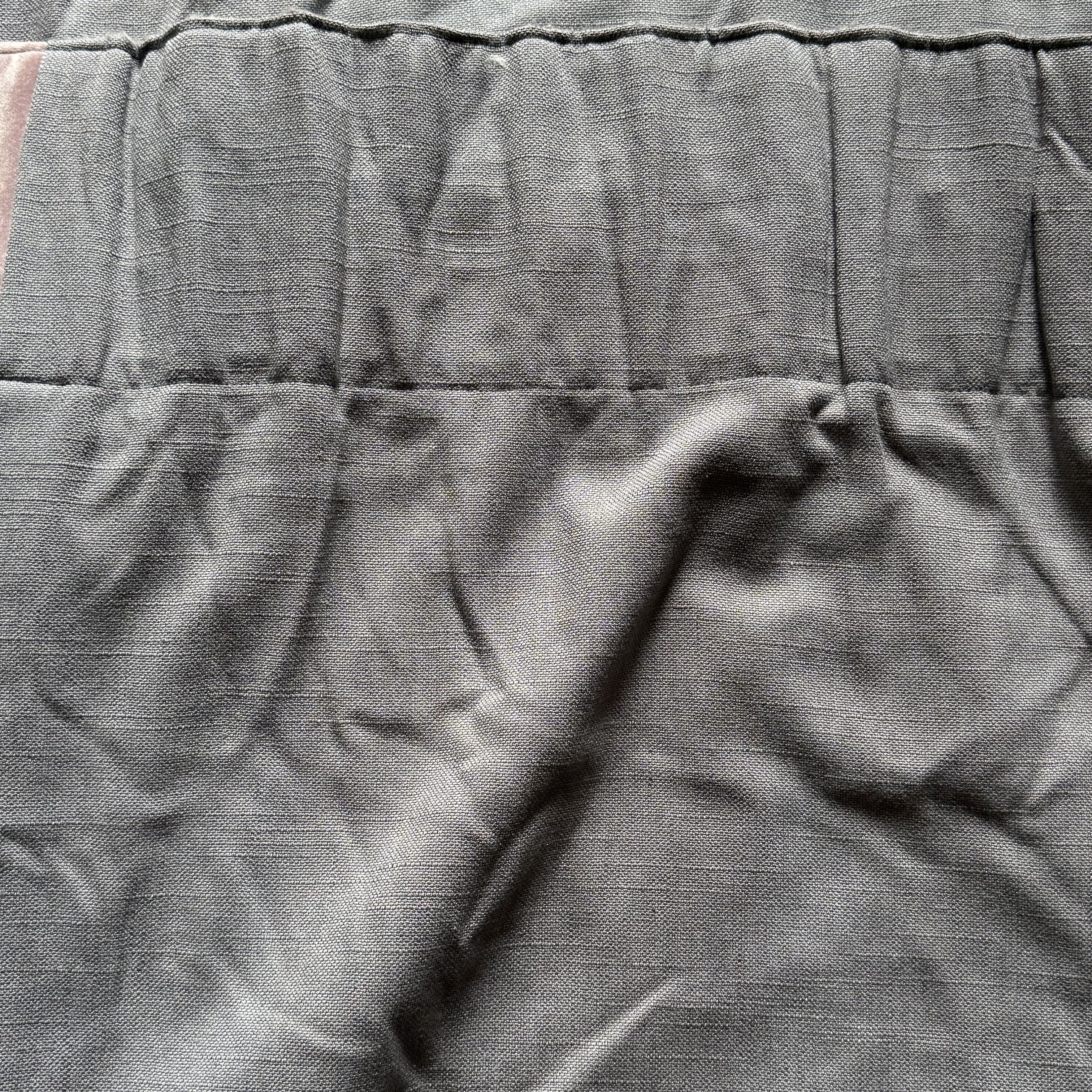 Pale Grey Cotton Canvas Curtains with Gorgeous Pale Pink Velvet Edging on Leading Edges, Soft Optional Pelmet Also Available