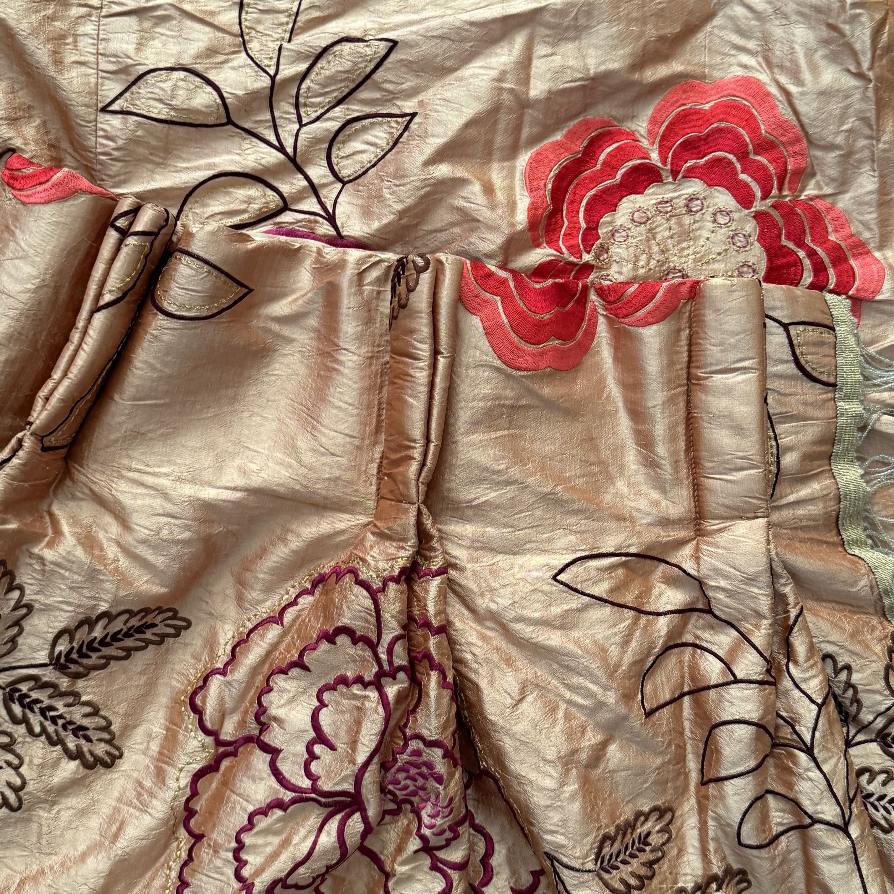 Beautiful Vintage Embroidered Silk Curtains with Gorgeous Beaded Leading Edge